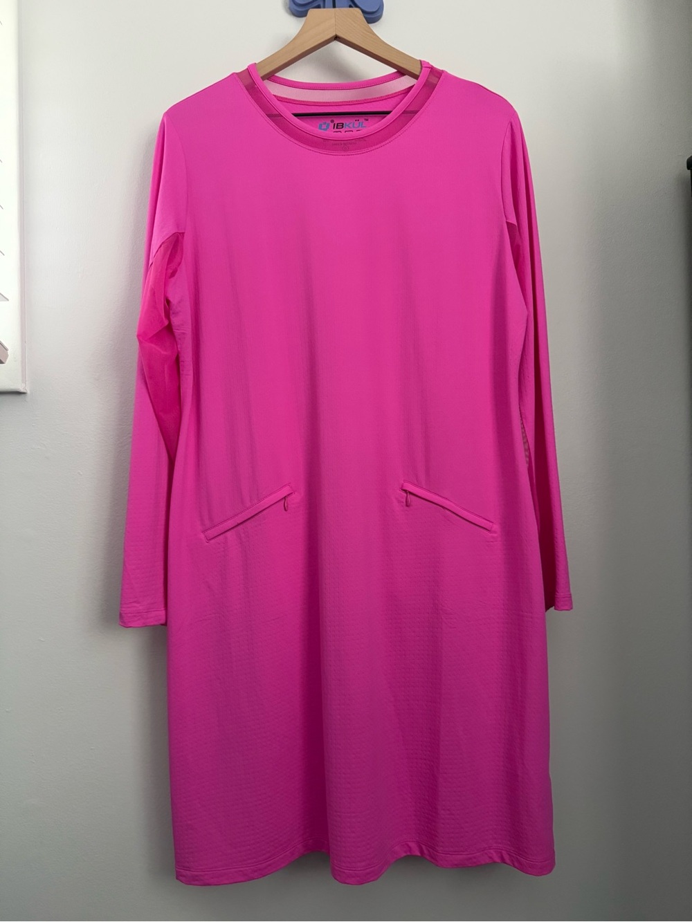 Ibkul XL Long Sleeve Mesh Crew Golf Dress Pink Outdoor Pickleball Preppy